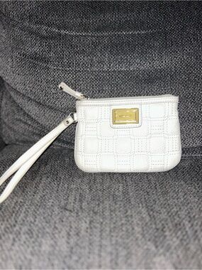 Nine West White Quilted Wristlet Clutch with Gold Accent